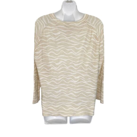 LOFT Sweater Large Cardigan Beige/Off-White Animal Print 3/4 Sleeve Button Front - Picture 3 of 7